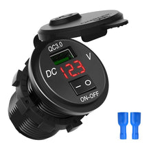 Load image into Gallery viewer, Quick Charge 3.0 USB Car Charger Socket Digital Display Voltmeter USB Charger Socket with ON-OFF Switch for Car Motorcycle ATV