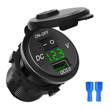 Load image into Gallery viewer, Quick Charge 3.0 USB Car Charger Socket Digital Display Voltmeter USB Charger Socket with ON-OFF Switch for Car Motorcycle ATV