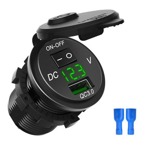 Quick Charge 3.0 USB Car Charger Socket Digital Display Voltmeter USB Charger Socket with ON-OFF Switch for Car Motorcycle ATV